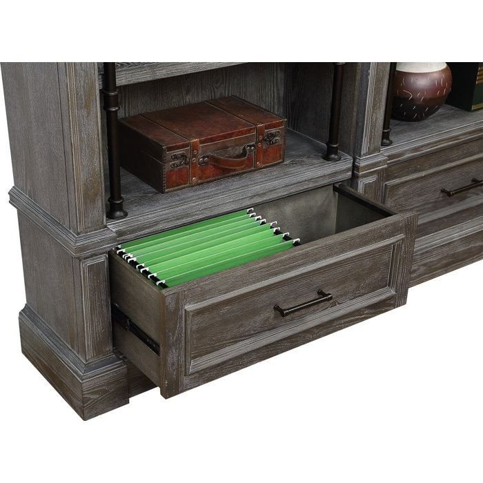 FC Design 2Piece Traditional Rustic Bookcase With Ladder And Lateral